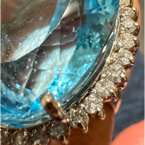 White Gold, London Blue Topaz with Diamonds Cocktail Ring - Picture 3 of 12